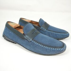 Moreschi Bahamas Leather Driving Perforated Shoes Italy Loafers Mens 9 Blue